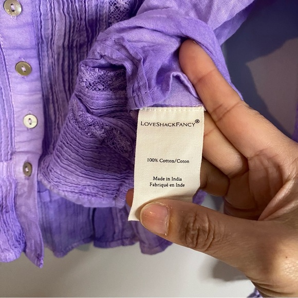 LoveShackFancy Cropped Purple Long Sleeve Shirt Size Small - Picture 7 of 14